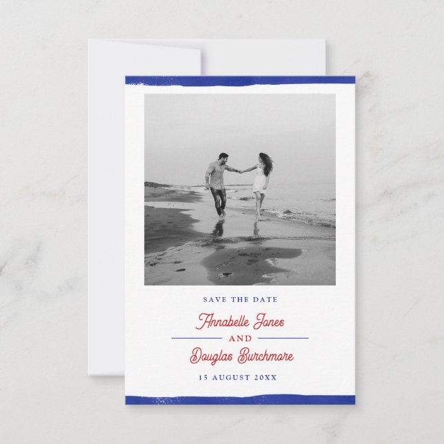 Nautic Save the Date Rustic Blue Paint Foto (Vorderseite)