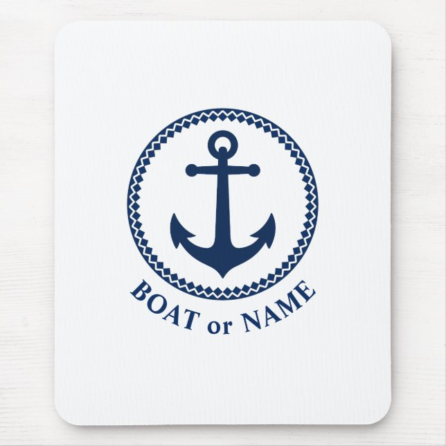 Nautic Sea Anchor Ihr Boot oder Name Navy Blue Mousepad (Vorne)