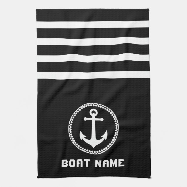 Nautic Sea Anchor Ihr Name auf dem Navy Black Geschirrtuch (Vertikal)