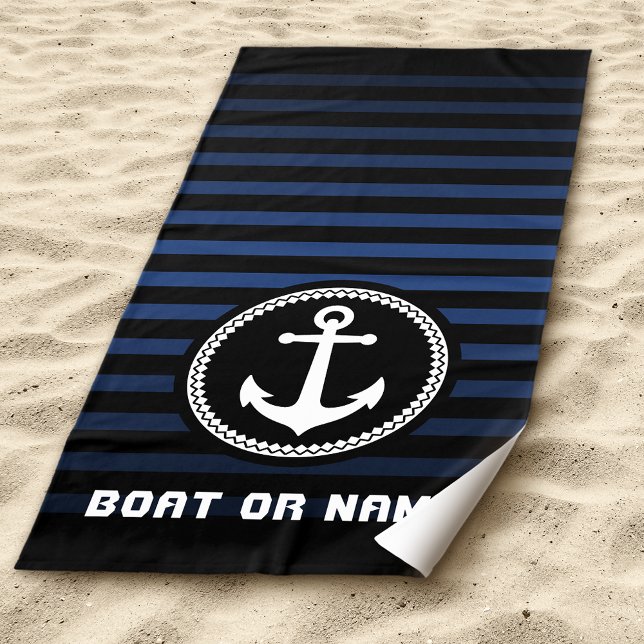Nautic Sea Anchor Ihr Name oder Boot Marine & Blac Strandtuch (Von Creator hochgeladen)