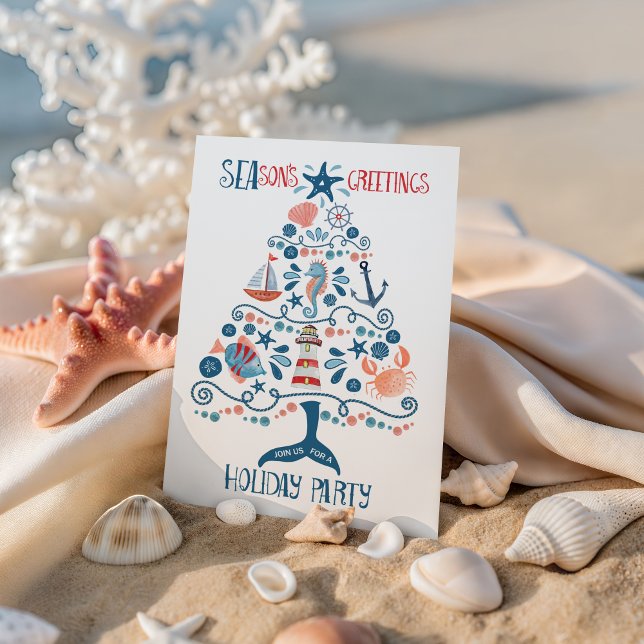 Nautic Sea Tree Coastal Weihnachtsfest Party Einladung (Von Creator hochgeladen)
