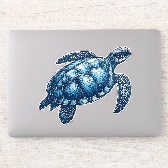 Nautic Sea Turtle Custom Cut Vinyl Sticker (Computer)