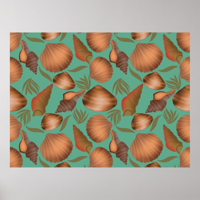 Nautic Seashell Türkise Pattern Poster (Vorne)