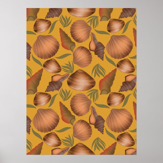 Nautic Seashell Yellow Pattern Poster (Vorne)