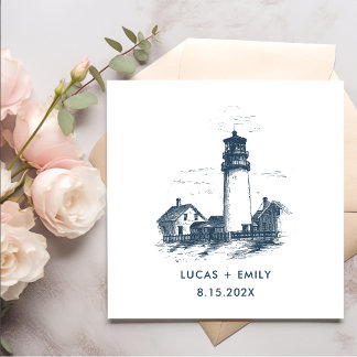 Nautic Seaside Lighthouse Dark Blue Wedding Serviette