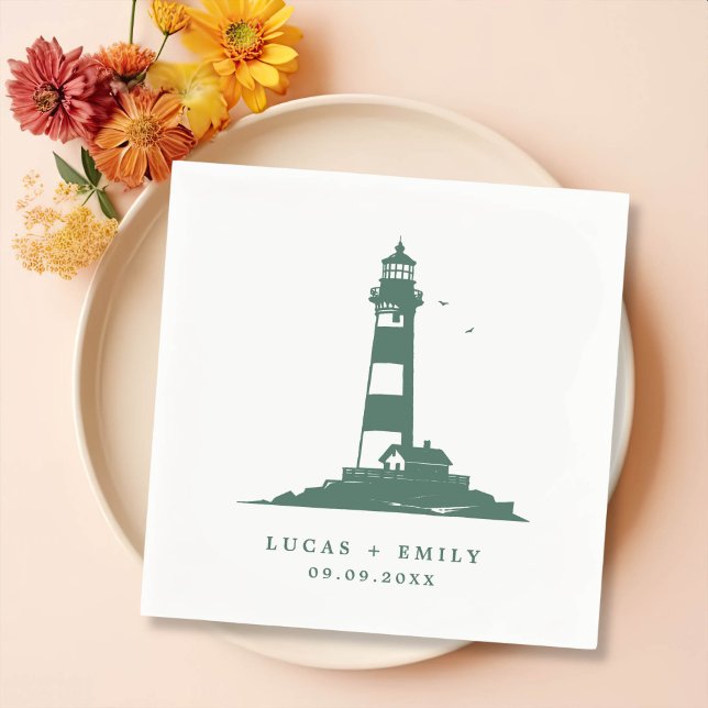 Nautic Seaside Lighthouse Dark Blue Wedding Serviette (Von Creator hochgeladen)
