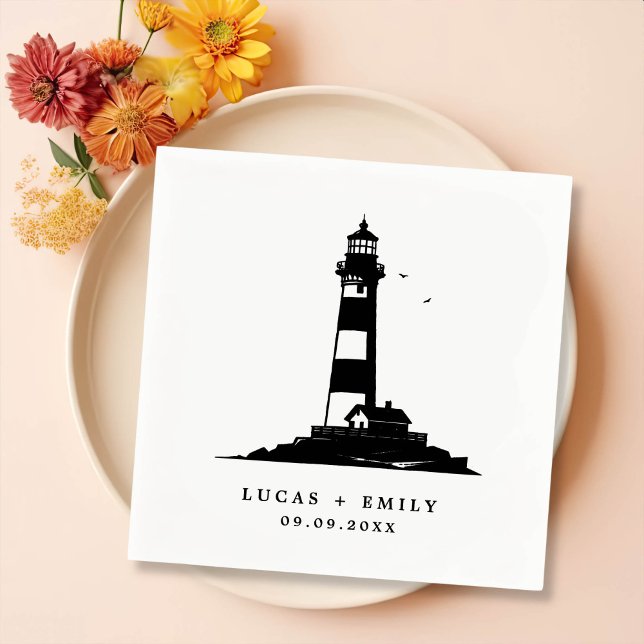 Nautic Seaside Lighthouse Dark Blue Wedding Serviette (Von Creator hochgeladen)