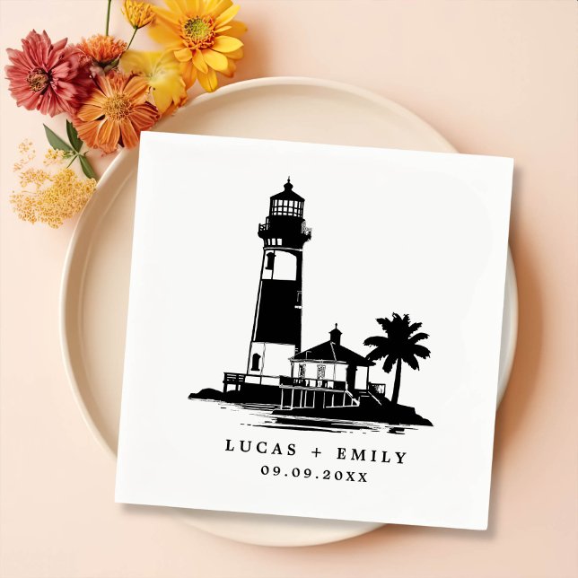 Nautic Seaside Lighthouse Dark Blue Wedding Serviette (Von Creator hochgeladen)