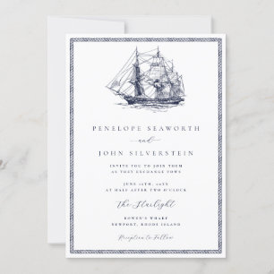 Nautic Segelschiff Rope Frame Classic Wedding Einladung