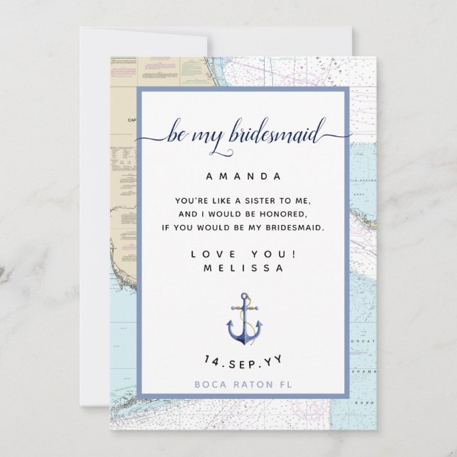Nautic Sei meine Bridesmaid | South #Florida Einladung (Vorderseite)