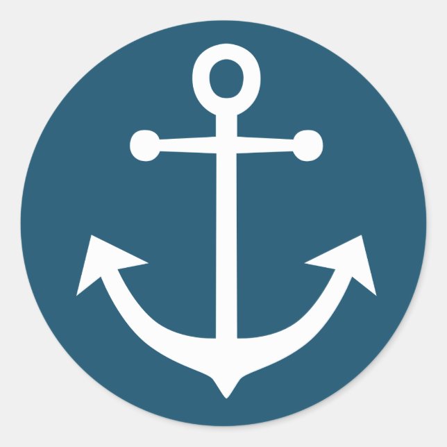 Nautic Ship Anchor Marine blau und weiß Runder Aufkleber (Vorderseite)