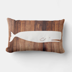 Nautic Sperm Whale Silhouette & Holzplanks Lendenkissen