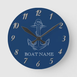 Nautic Spirit Anchor Navy Blue Runde Wanduhr