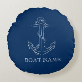 Nautic Spirit Anchor Navy Blue Rundes Kissen