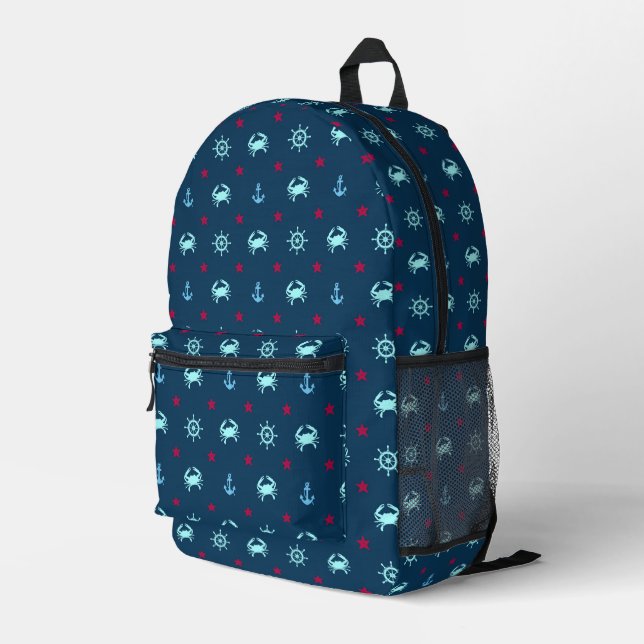 Nautic Star Pattern Bedruckter Rucksack (Rückseitige Ecke Rechts)
