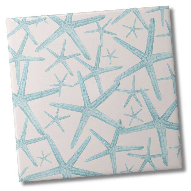 Nautic Starfish Beach House Fliese (Tan Taupe Teal Nautical Starfish Beach Pattern Ceramic Tile)