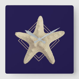 Nautic Starfish Navy Blue Minimalistisch Quadratische Wanduhr