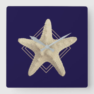 Nautic Starfish Navy Minimalistisch  Quadratische Wanduhr