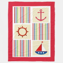 Nautic Stripe Sherpa Fleece Blanket mit Anker