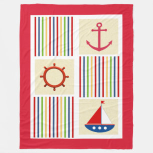 Nautic Stripe Sherpa Fleece Blanket mit Anker