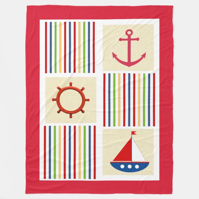 Nautic Stripe Sherpa Fleece Blanket mit Anker (Vorderseite)