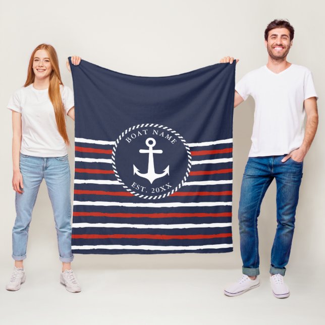 Nautic Striped Navy Blue White Anchor Fleecedecke (Beispiel)