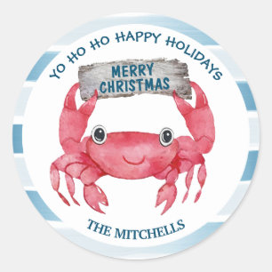 Nautic Stripes Niedlich Crab Holiday Umschlag Aufk Runder Aufkleber