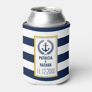 Nautic Style Navy Stripes Fun Gastgeschenk Hochzei Dosenkühler
