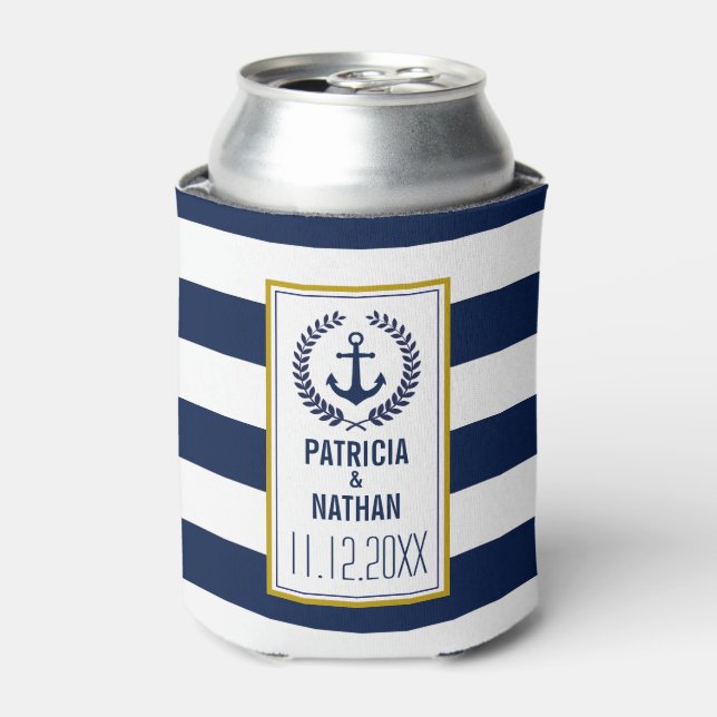 Nautic Style Navy Stripes Fun Gastgeschenk Hochzei Dosenkühler (Kanne Vorderseite)
