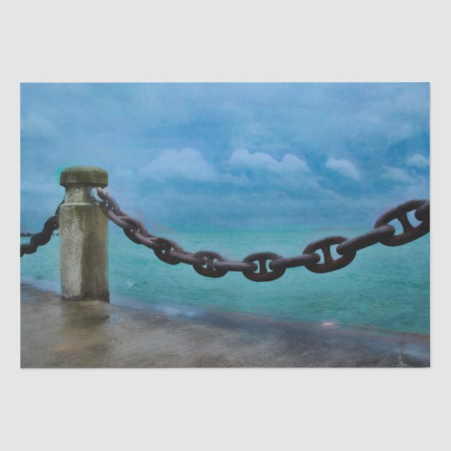Nautic Summer Beach Front Aquamarine Wasserfarbe Seidenpapier (Vorderseite)