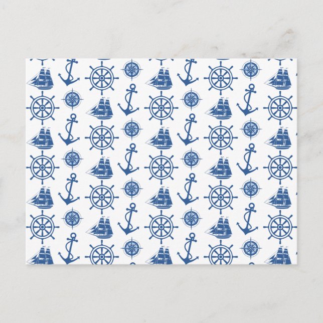 Nautic Theme Anchor Blau und Weiß Postkarte (Vorderseite)