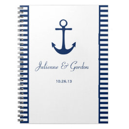Nautic Theme Navy Blue White Stripes Gästebuch Notizblock