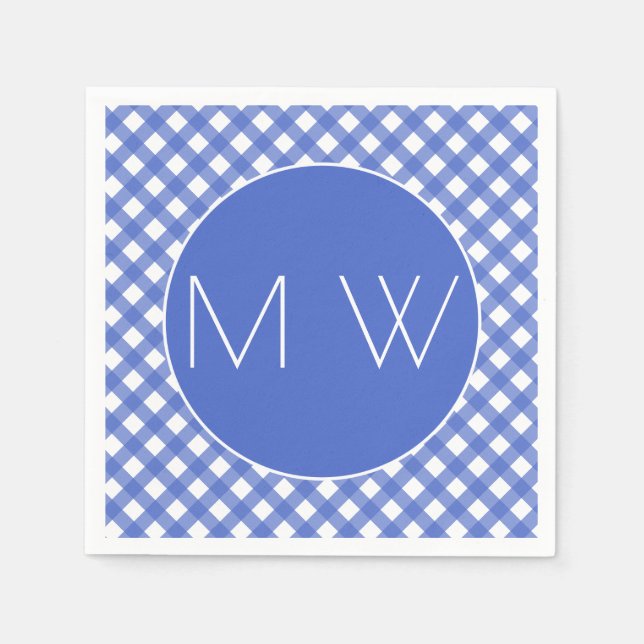 Nautic Theme - Navy Kariert Monogram Paper Napkins Serviette (Vorderseite)