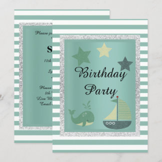 Nautic Theme Sage Green Birthday Party Einladung