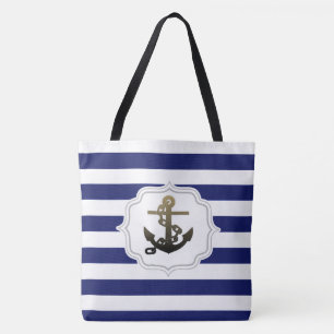 Nautic Theme Trendy Anchor Blue Stripe Muster Tasche