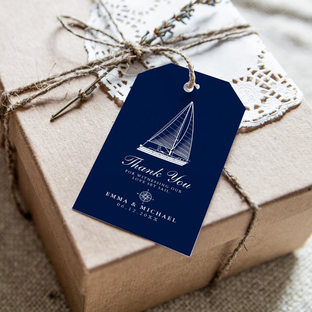 Nautic Theme Wedding Sailboat Custom Navy Geschenkanhänger (Von Creator hochgeladen)