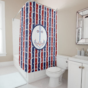 Nautic Themed Anchor Sailing Blue Red White Duschvorhang