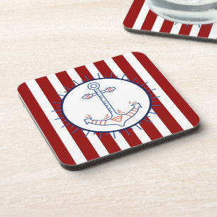 Nautic Themed Anchor Sailing Blue Red White Getränkeuntersetzer