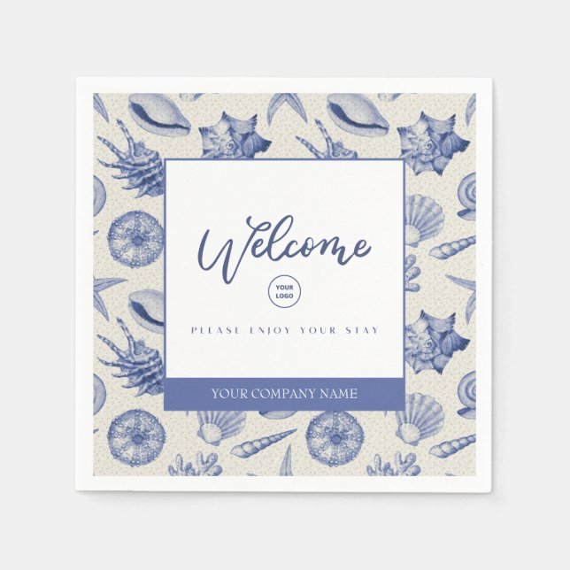 Nautic Themed Blue Seashell Custom Paper Napkins Serviette (Vorderseite)