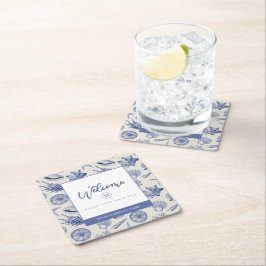 Nautic Themed Blue Seashell Square Paper Untersetz Rechteckiger Pappuntersetzer