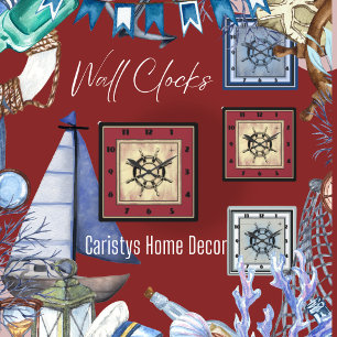 Nautic Themed Red Quadratische Wanduhr