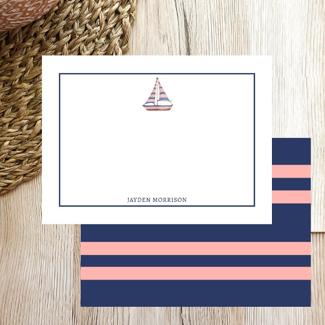 Nautic Themed Sailboat Name Personalisiert Mitteilungskarte (Von Creator hochgeladen)