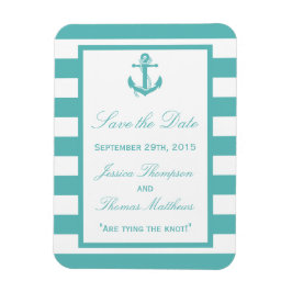 Nautic Turquoise Stripe Anker Save the Date Magnet
