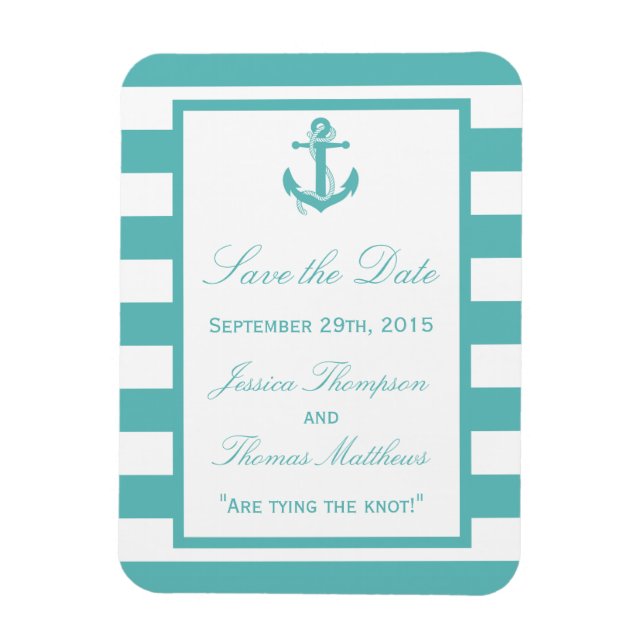 Nautic Turquoise Stripe Anker Save the Date Magnet (Vertikal)