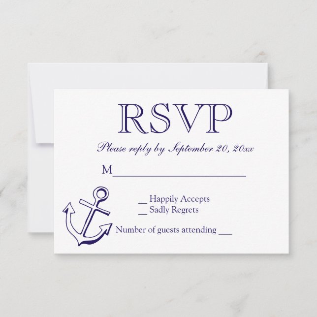 Nautic UAWG Navy Blue Anchor Wedding Party RSVP Karte (Vorderseite)