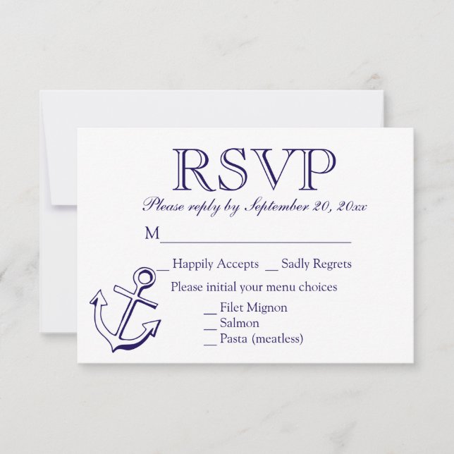 Nautic UAWG Navy Blue Anchor Wedding Party RSVP Karte (Vorderseite)