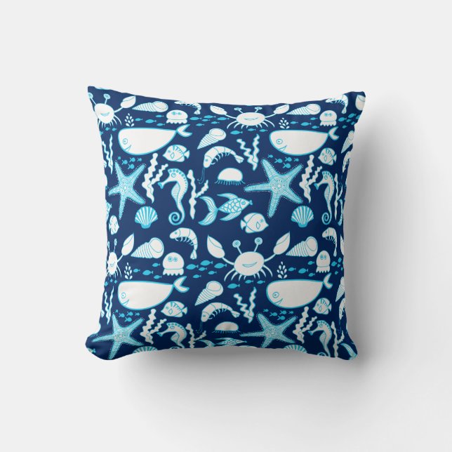 Nautic under Sea Cartoon Niedlich Blue Kissen (Vorderseite)