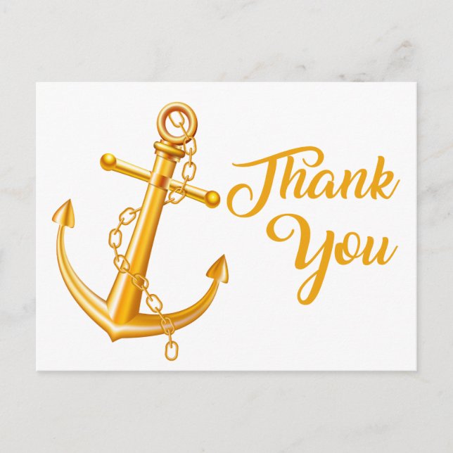 Nautic Vielen Dank Gold Anchor Wedding Beach Ocean Postkarte (Vorderseite)