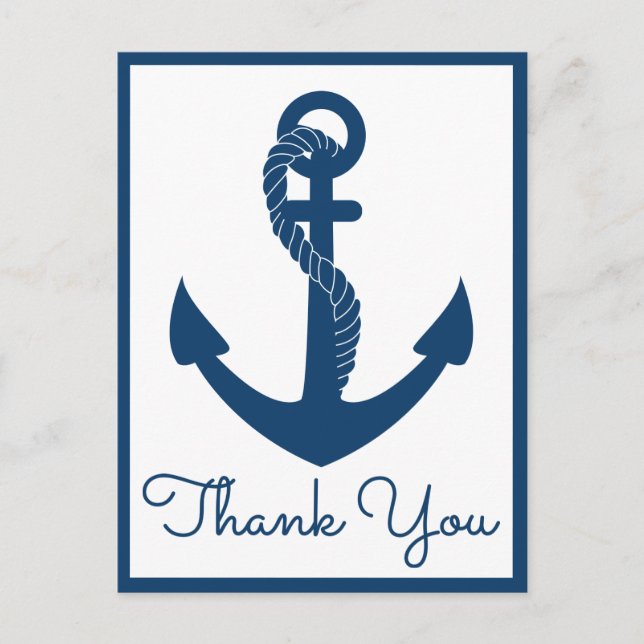 Nautic Vielen Dank Navy Anchor Wedding Beach Postkarte (Vorderseite)