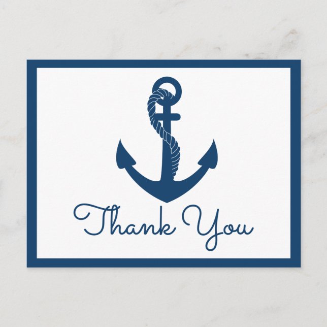 Nautic Vielen Dank Navy Anchor Wedding Beach Postkarte (Vorderseite)